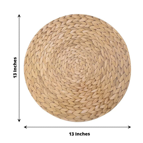 6 Natural 13 in Woven Rattan Design Disposable Paper Round CHARGER PLATES Party