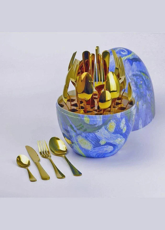 Gold 24-Piece Stainless Steel Cutlery Set with Egg Stand | Elegant Tableware